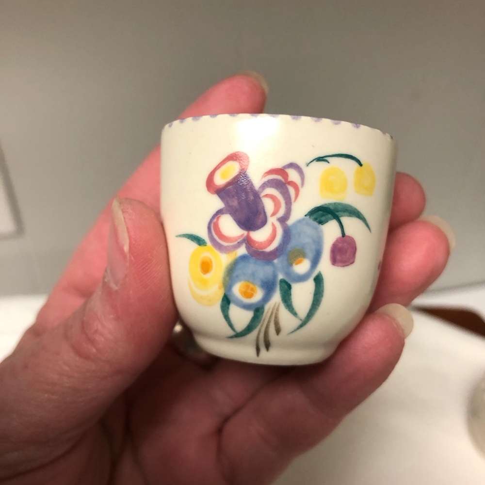 4 Vintage Poole of England Pottery Egg Cups or Dipping Bowls Hand Painted EUC